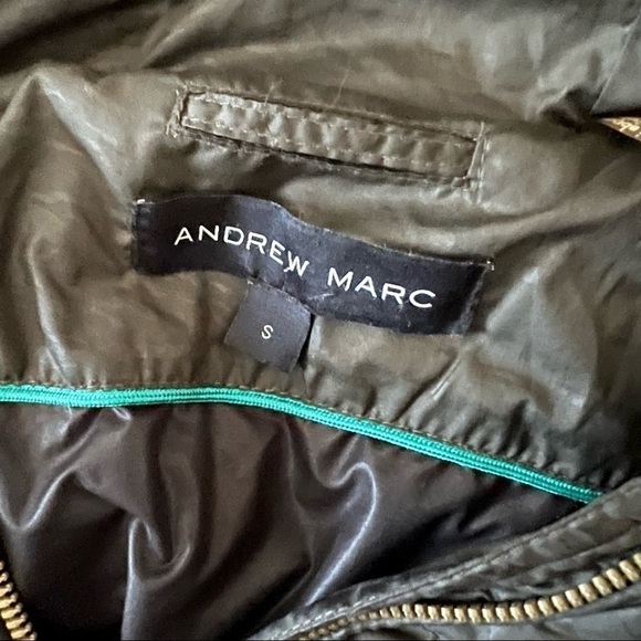 *ANDREW MARC Quilted Down Olive Fur‎ Lined Hood Après-Ski Winter Puffer Coat S - Picture 4 of 7